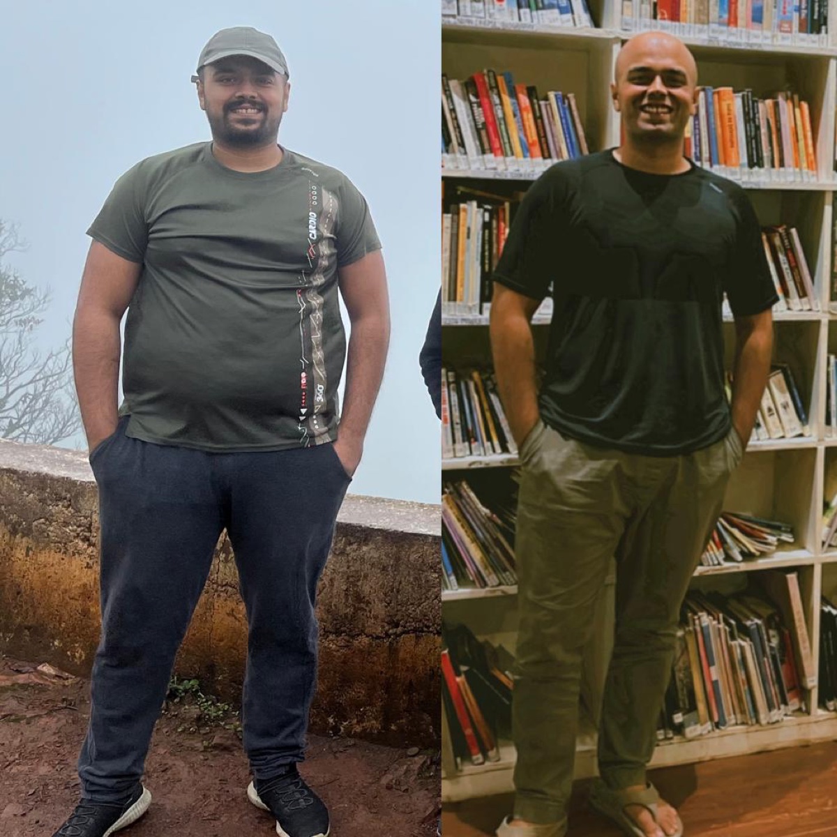Before and after weight loss — 131 kg to 89 kg